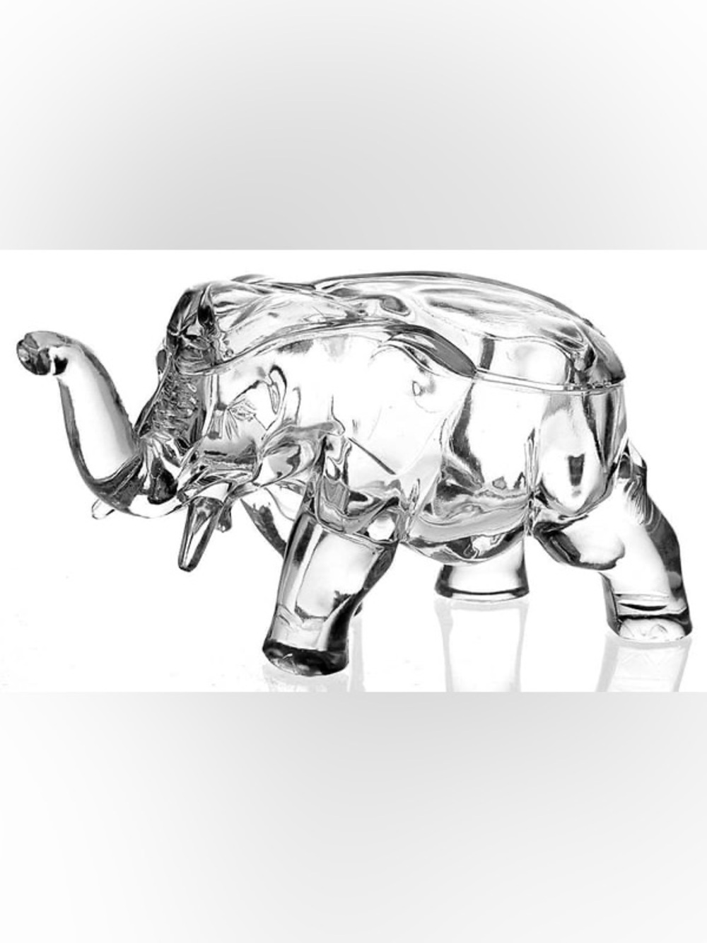 Vintage 1930s Co-Operative Flint Glass Co.Clear Elephant Covered Trinket Box